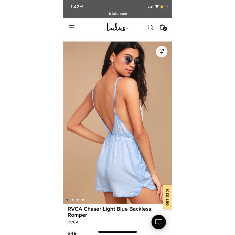 RVCA Chaser Light Blue Backless Romper